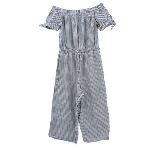 Blush‎ Blue Grey White Striped Off-Shoulder Jumpsuit Coastal Beachy